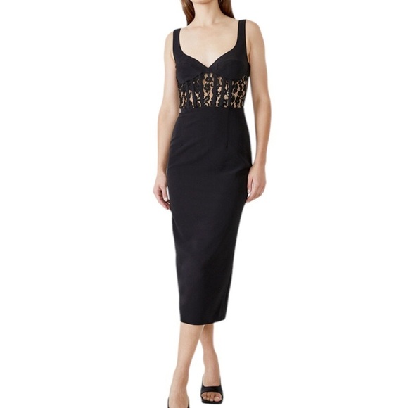 NEW Bardot Black Corset Lace Panel Midi Dress Sz M / 8 - Picture 1 of 12